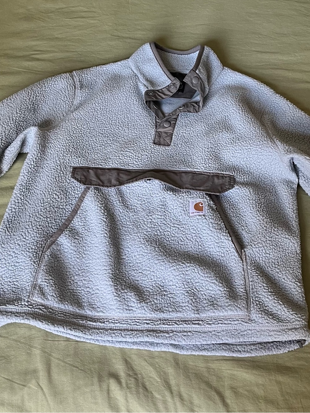 Carhartt Men’s Light Gray Sherpa Pullover with Brown Trim